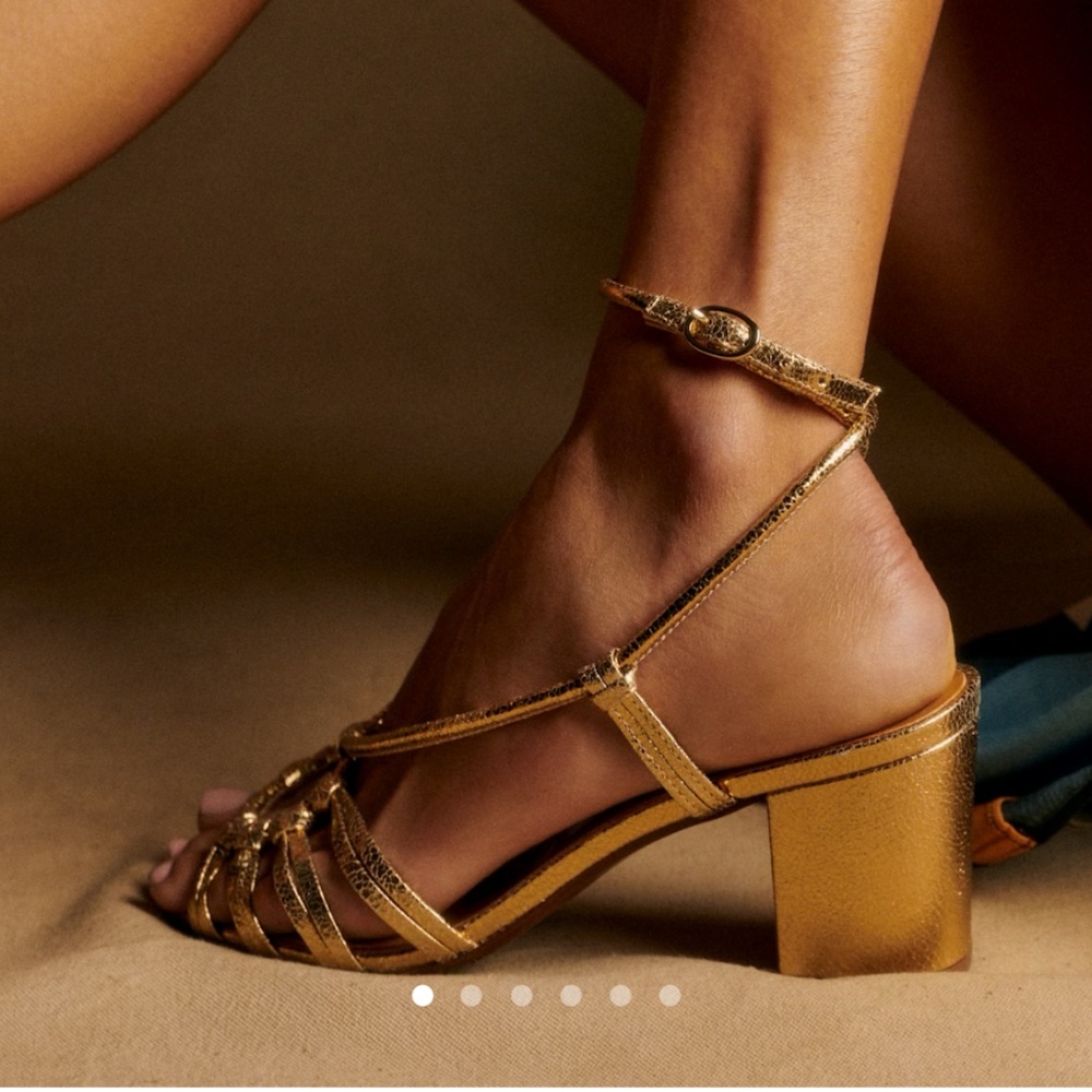 Sezane Gloria Sandals Smooth Gold - Size 8